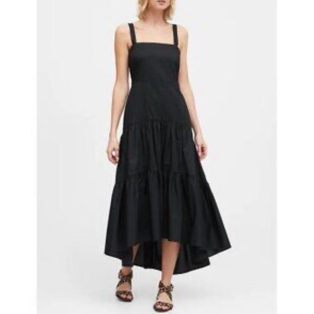 Banana Republic Tiered Poplin Midi Dress Black Sleeveless Sz 2P